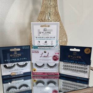 NEW Eyelash Extension Falsies Fake Faux Mink Clusters Strip Extreme Curl Glue